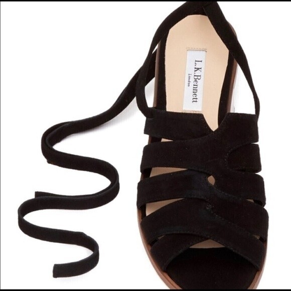 L.k. Bennett Selma Suede Bla-black Ankle wrap flat - Picture 8 of 8